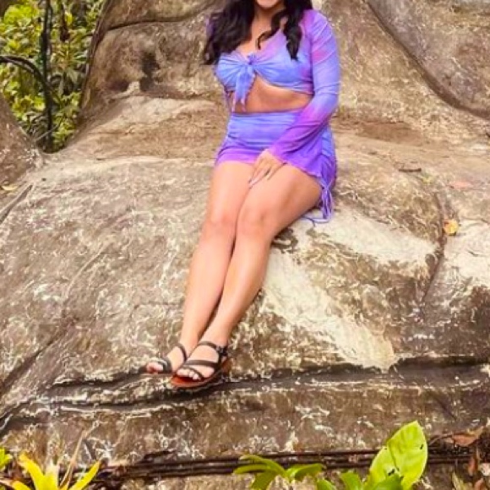 Purple tie dye mesh 2 piece outfit. Size M